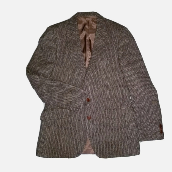 Haymarket Shetland Brown Blue Wool Tweed Vintage Blazer Jacket Elbow Patch 40 R - Picture 4 of 8